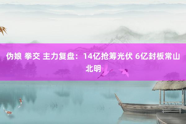 伪娘 拳交 主力复盘：14亿抢筹光伏 6亿封板常山北明